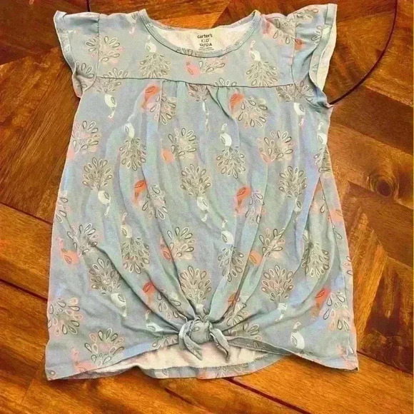 Carter’s Baby Girl blue Short Flutter Sleeve Peacock Shirt, size 12 - Picture 1 of 4